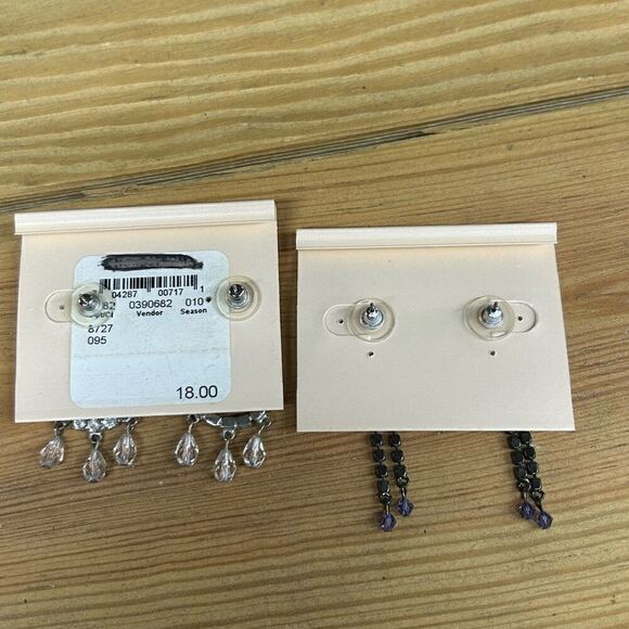 NWT Lot Of 2 Pairs Nordstrom Rhinestone Round Dangle & Linear Drop Earrings Set - Picture 6 of 6
